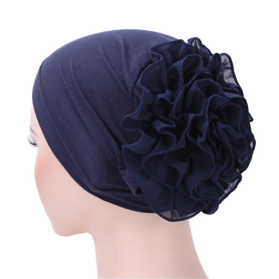 European & American Solid Color Chiffon Floral Muslim Headscarf Hat