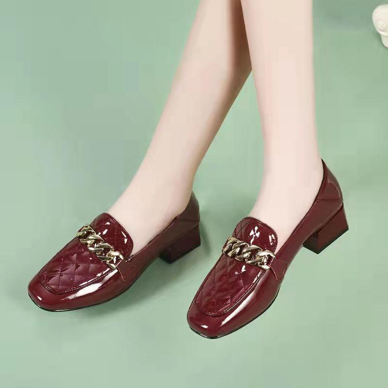 Mocasini de primăvară cu toc gros și vârf pătrat pentru femei