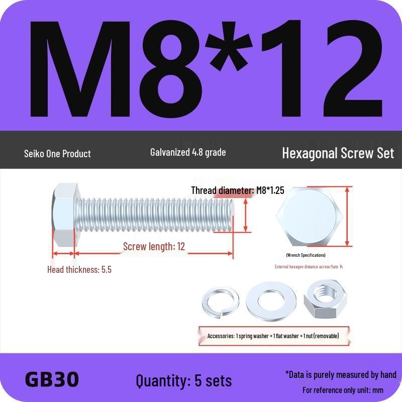 Galvanized Hex Head Bolt & Nut Set - Grade 4.8, Sizes M4 To M30
