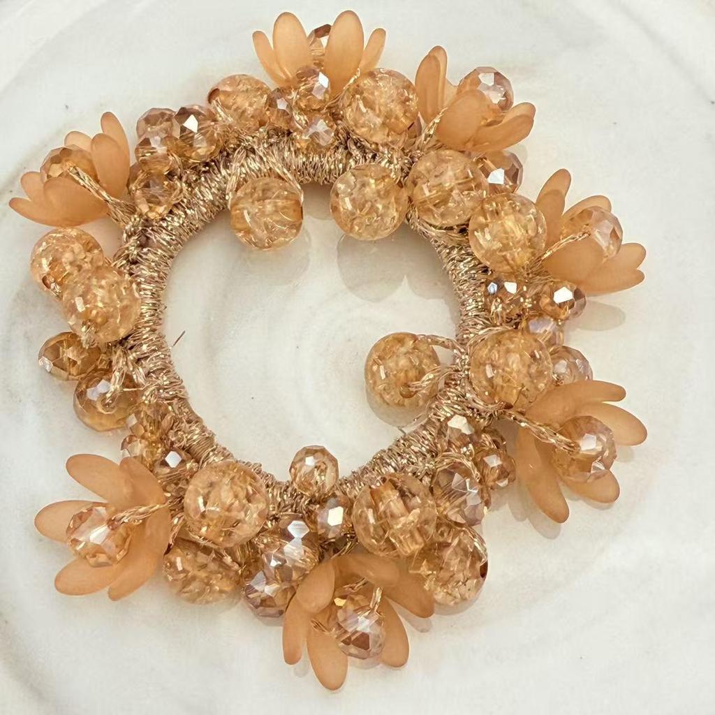 Retro Kwiatowy Kryształowy Gumka do Włosów - Wysoka Elastyczność, Prosty i Elegancki Dodatek do Włosów