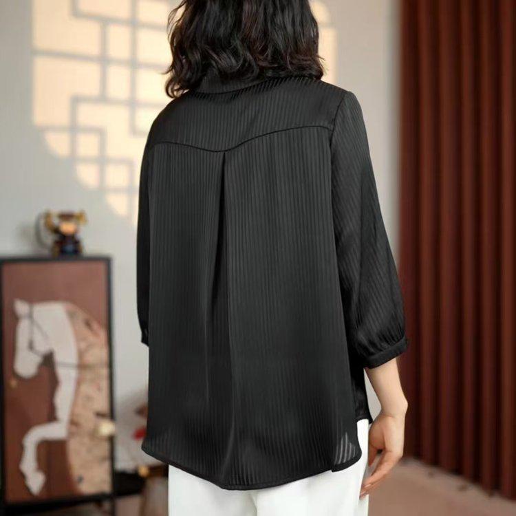 2026 Spring Women's Lapel Stripe Elegant Loose Shirt Top