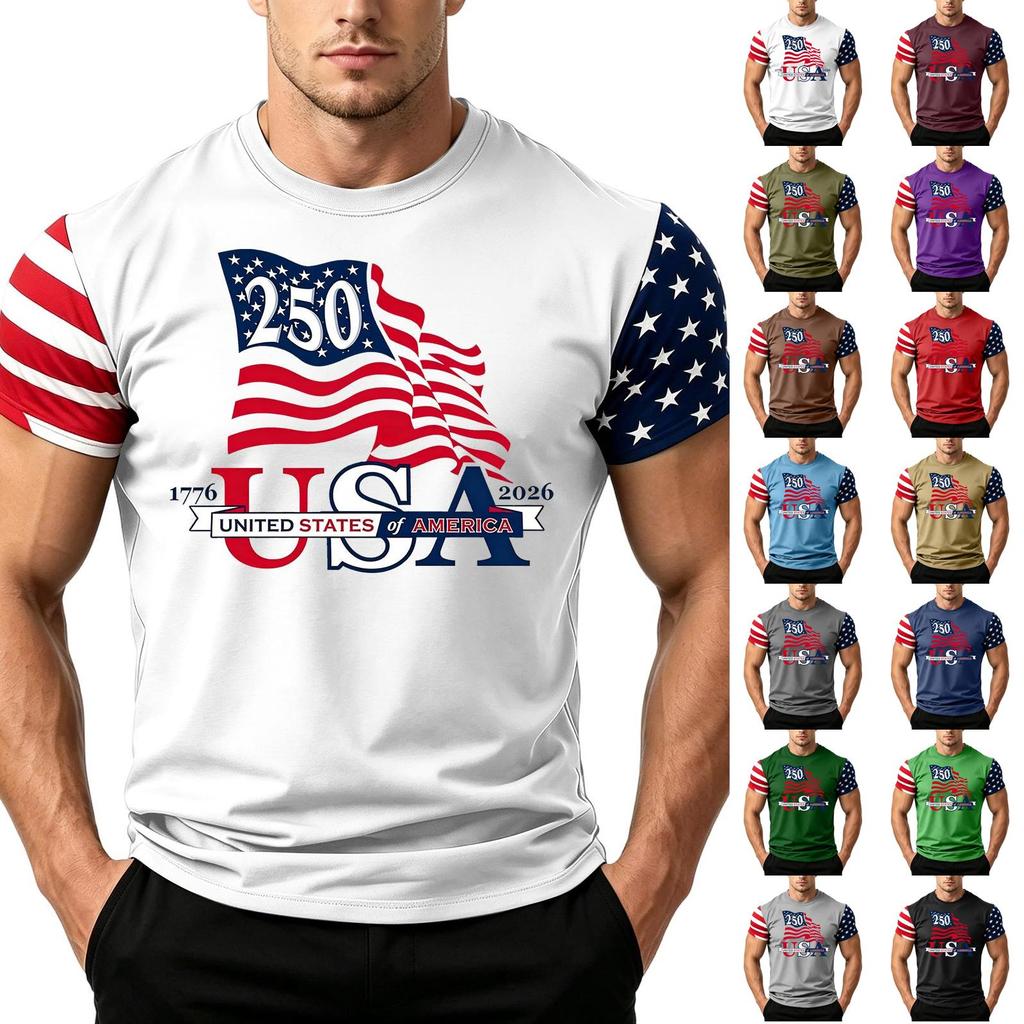 Men's Loose Fit Casual Short Sleeve T Shirt Featuring Flag Print Suitable for Summer Daily Wear Lightweight Comfortable Fabric