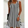 Sommer Damen Rundhals Ärmelloses Kleid Kreatives Streifenmuster 3D Übergröße Urlaubs Kleid Modisch Bequem Weich Atmungsaktiv Minikleid