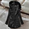 Women Slim Waist Cinching Thickened Warm Mid Length Hooded Padded Coat