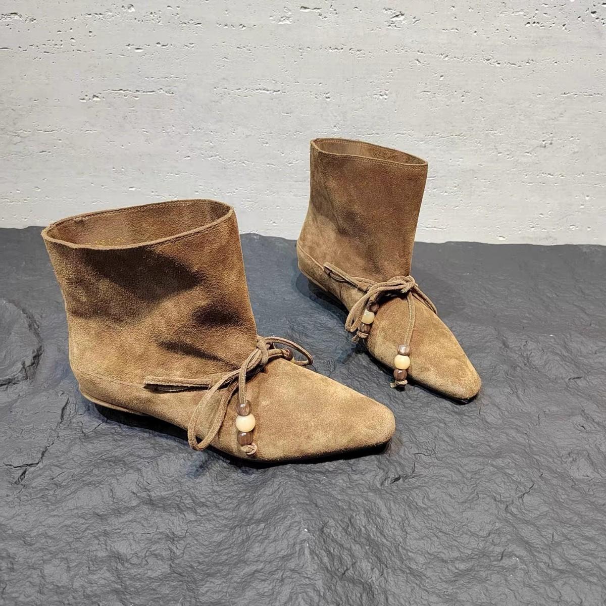 

Версия из овчины~ Британские нишевые матовые замшевые ремешки квадратный носок толстый каблук ковбойские сапоги женские 2025 новые короткие сапоги 40 хаки