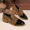 Women'S Plus Size Leopard Print Loafers - Pointed Toe Slip-On Mules with Chunky Heel, Brown Black Synthetic Cover Casual Shoes for All Seasons