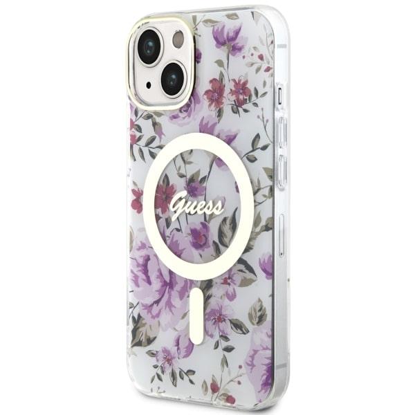 Etui do iPhone 14 Plus Guess Flower MagSafe Przezroczyste