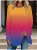 Plus Size Women Spring Gradient Color Printed Comfy Long Sleeve Round Collar T-shirt Casual Baggy Mid Length Tee Tops