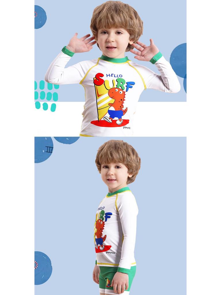 2025 New Cartoon Print Boys' Swimwear: Long-Sleeved, Split Short-Sleeved Swimsuits for Kids