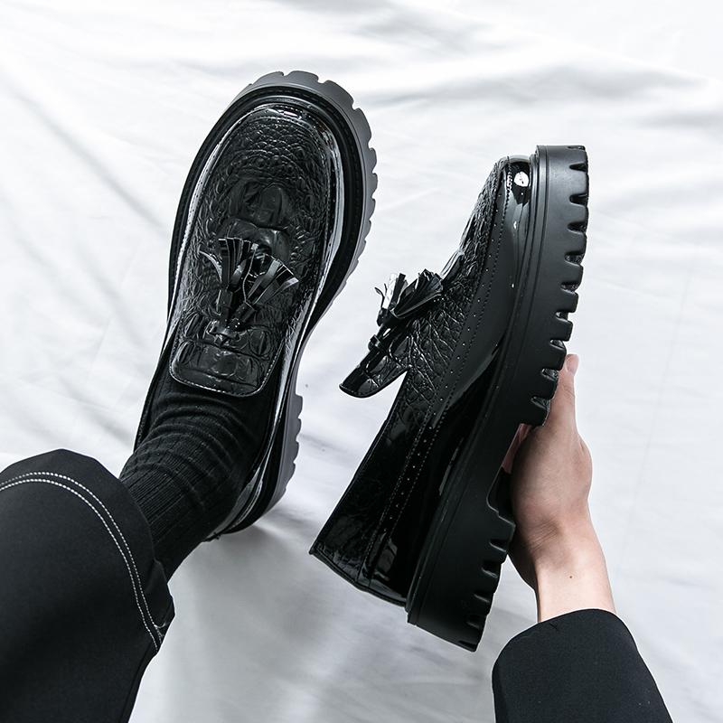 Men Loafers Black Platform Height Increase Thick Sole Shoes White Formal Business Wedding Dress Prom Tuxedo Party Shoes Large Size