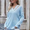 Autumn Winter Solid Colour Knit Pullover Loose Fit Plus Size Elegant Commuter Double V Neck Sweater for Women Luxurious Relaxed Versatile Top