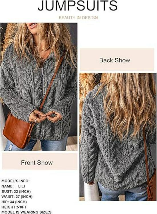2026 Women's Solid Color Casual Zipper Cardigan with Stand Collar Fleece Jacket