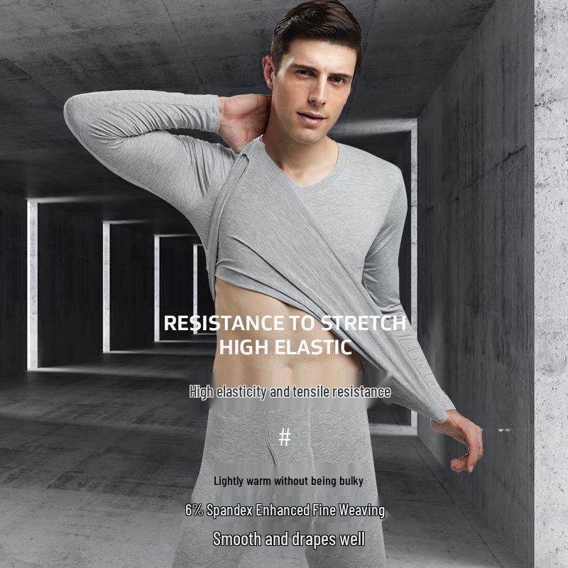 Men's Modal Autumn Base Layer Set: Plain Warm Long Underwear & Sweater - Plus Size for Cold Protection