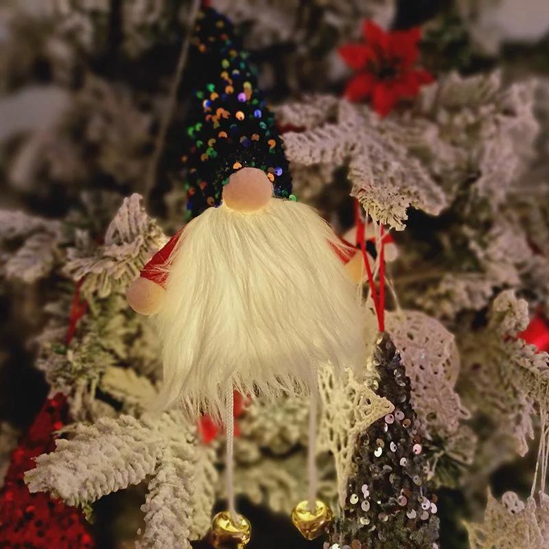 Dekoracja choinkowa Uroczy dzwoneczek Stopa Lalka bez twarzy Wisiorek Lalka z cekinową czapką Świecąca lalka krasnala Prezent świąteczny