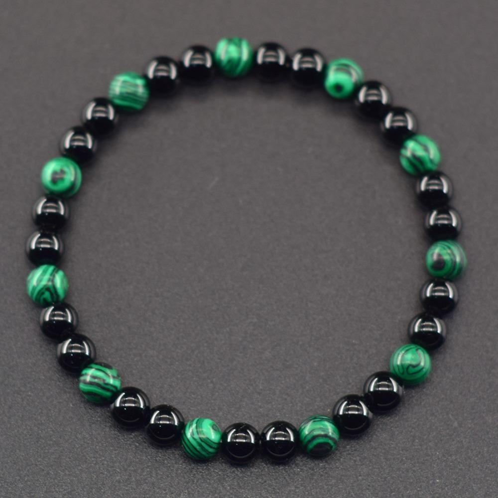 Natural Green Malachite Stone Bracelet Black Tourmaline Beads Bracelet Meditation Jewelry