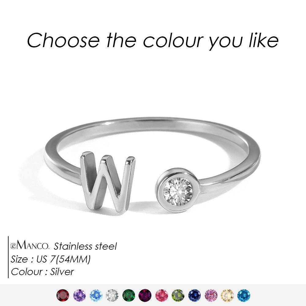 EMANCO Birthstone Initial Custom Ring Open End Ring Stainless Steel Name Custom Jewelry Women's Ring