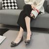 Korean Spring Women's Suede Low-Heel Black Shoes with Sweet Butterfly Design