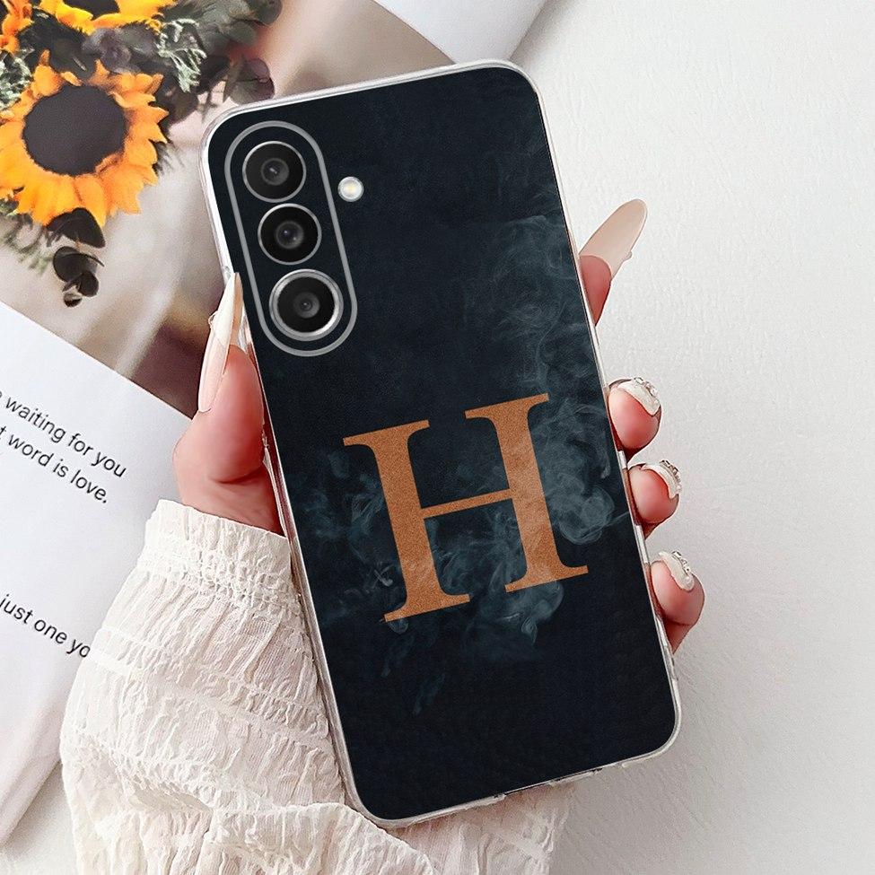 For Samsung M56 Case SM-M566B Clear Fashion A-Z Letters Luxury Flowers Crown Soft TPU Bumper For Samsung Galaxy M56 Back Cover