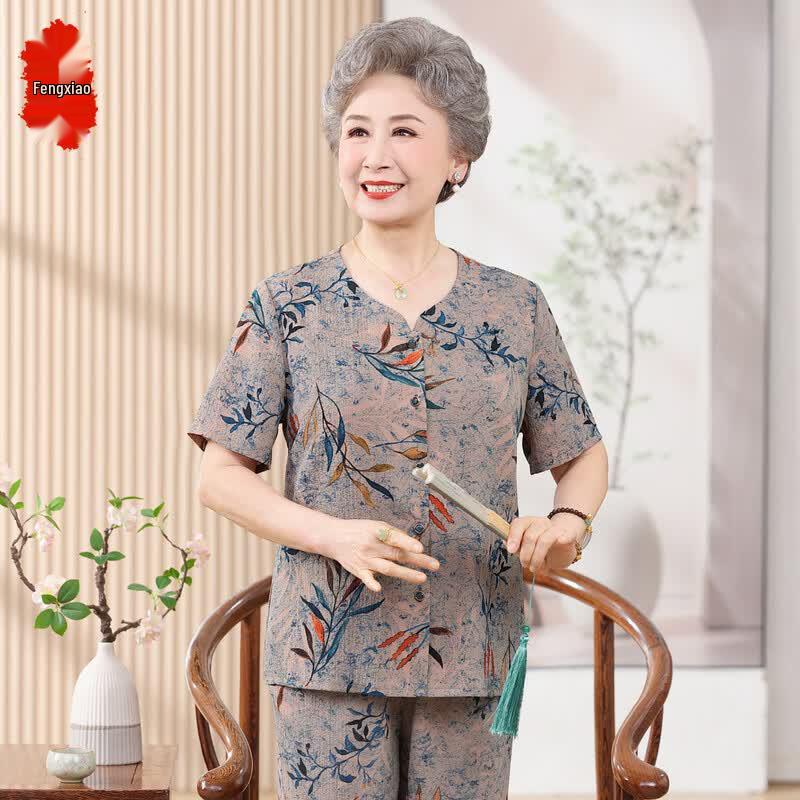 Women s Elegant Summer Short-Sleeved Cardigan Suit 2XL