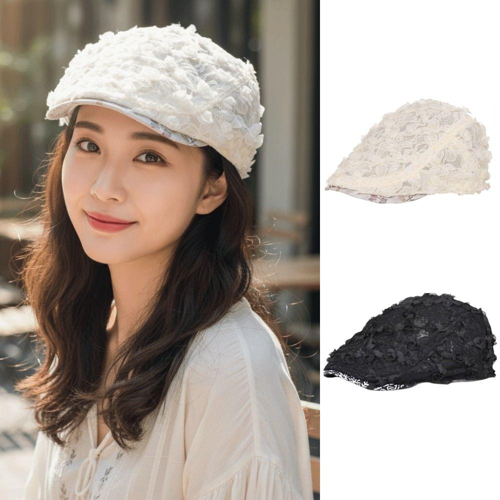 Sweet Lace Mesh Cap Breathable Floral Artist Painter Hat Fashion Duck Tongue Hat Women