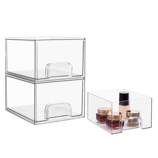 Transparent Storage Box Stackable Cosmetic Organizer Drawer Large Capacity Stable Makeup Organizer Box Bathroom Counter Dresser Cabinets Vanity