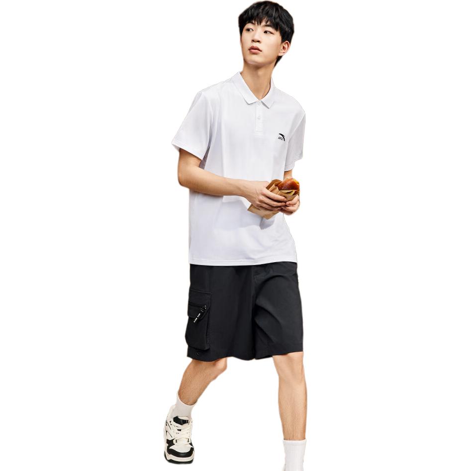 Anta Solid Color Logo Pullover Short Sleeve Polo Shirt Men Tops Snow-White 952428116-1