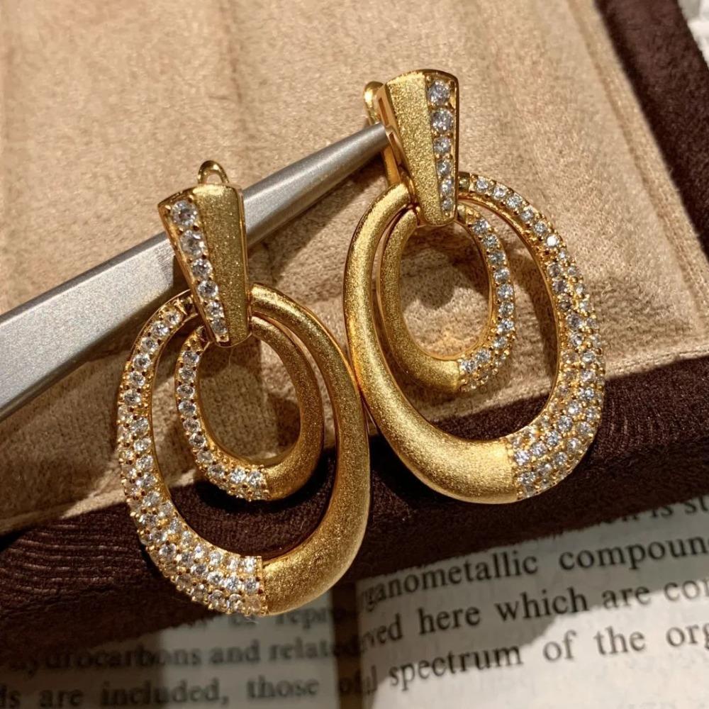 Italian Bouché Vintage Jewelry Brushed Earrings Light Luxury Diamond Inlaid Elegant Dangle Earrings