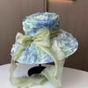 New spring and summer mesh gauze hat women's lace streamer colored sun hat outdoor seaside vacation big edge beach hat