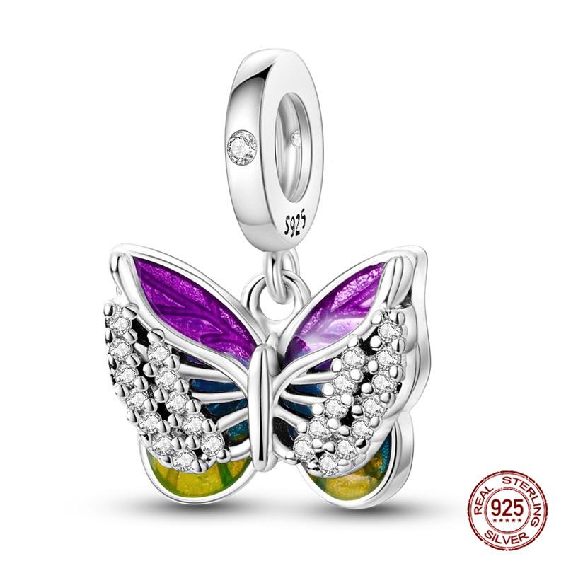 Copper Purple Series Pony Bear Butterfly Shape Charm Beads For 3Mm Original Bracelet Diy Women Jewelry Gift