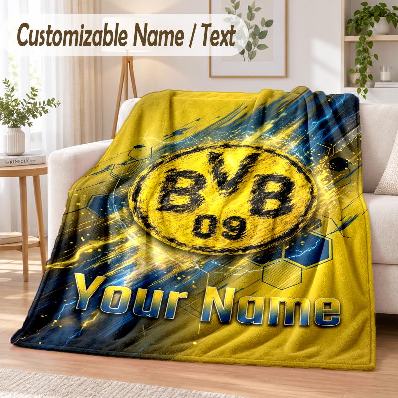 Custom Text Flannel Blanket Borussia Dortmund Print Warm Cozy Blanket Home Sofa Bedding