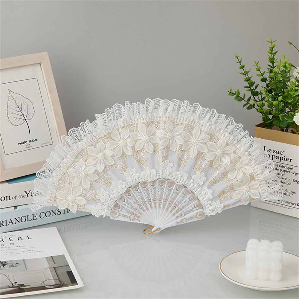 Fashion Wedding White Lace Folding Fan Plastic Wedding Cosplay Party Home Decorative Fan Ancient Bride Hand Fan Decoration