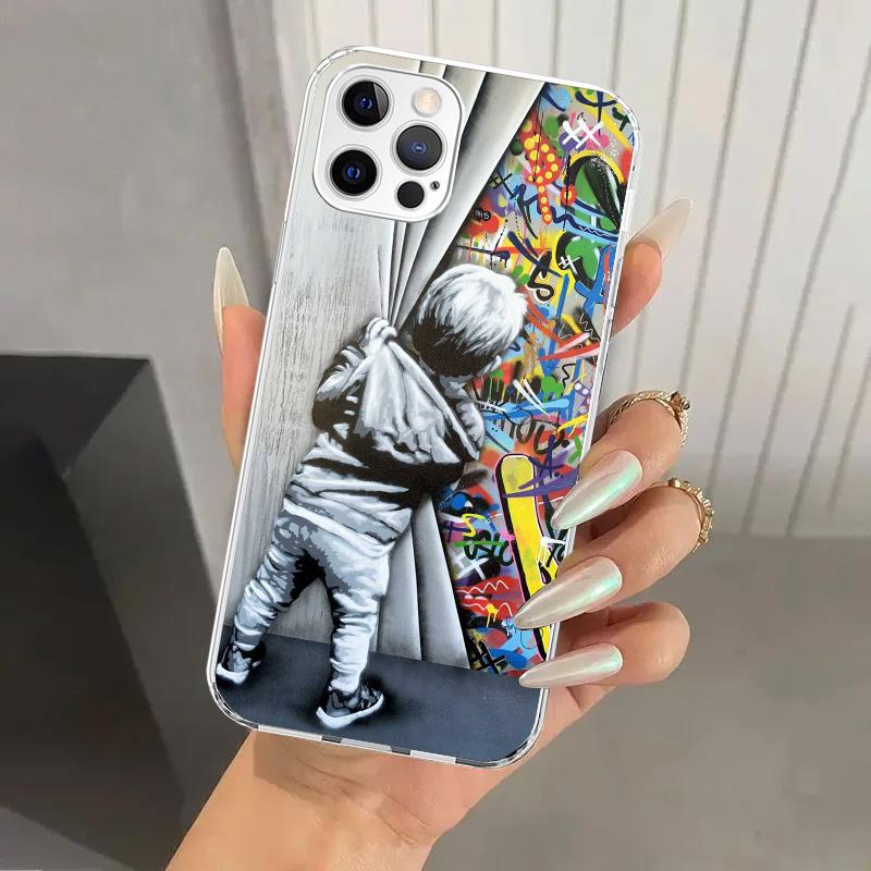 Banksy Graffiti Art Phone Case for Iphone 16 15 14 13 12 Mini 11 Pro Max 16E X XS XR 7 Plus 8 SE 2020 Soft Funda Print Shell