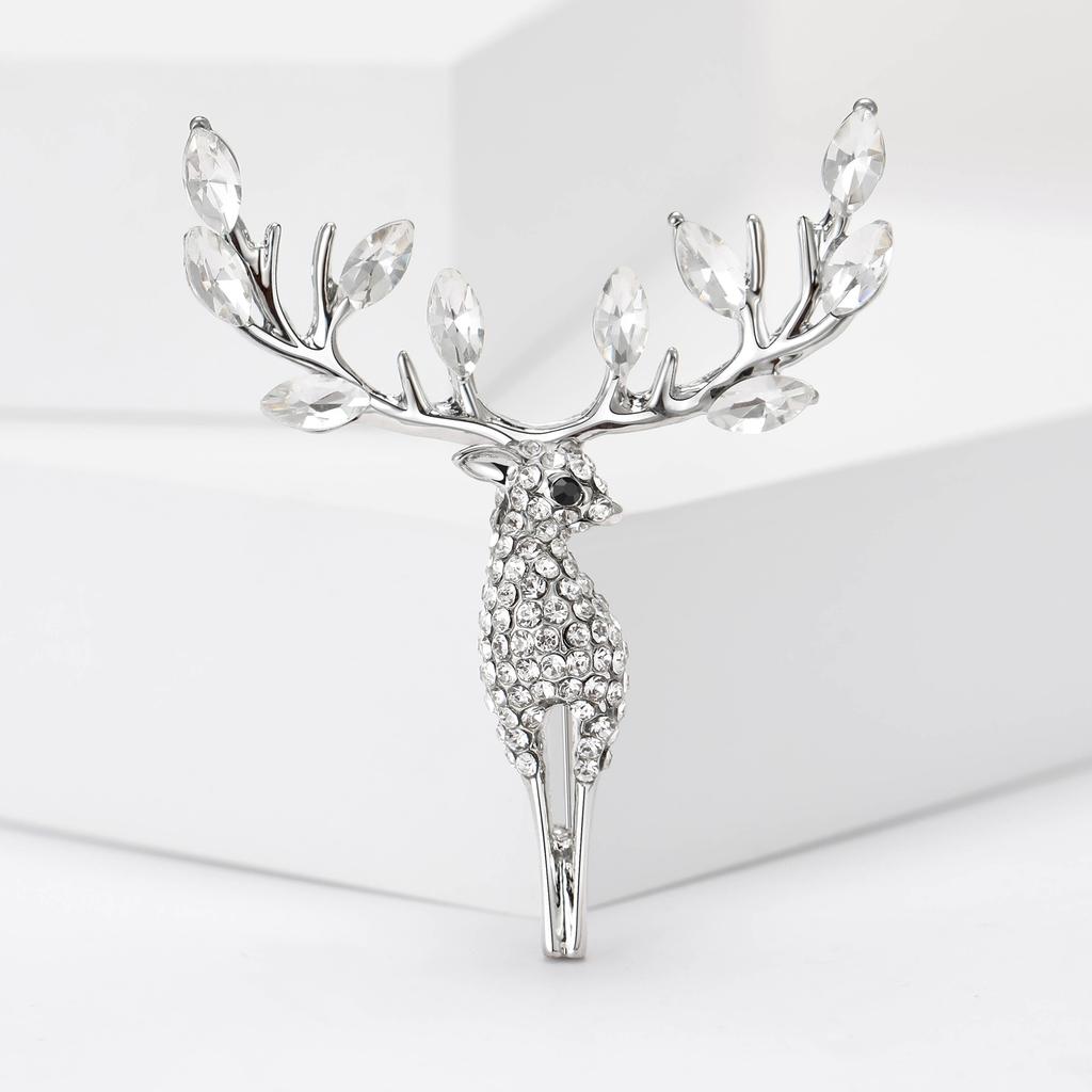 Rhinestone Longhorn Elk Brooches for Women Unisex Glass Animal Pins Banquet Party Backpack Gifts Jewelry Accessories