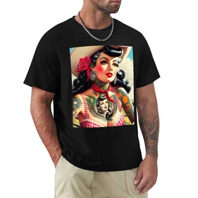 Vintage tätowiertes Cowgirl T-Shirt Jungen Tierprint Lustiges T-Shirt Herrenhemden Grafik-T-Shirt