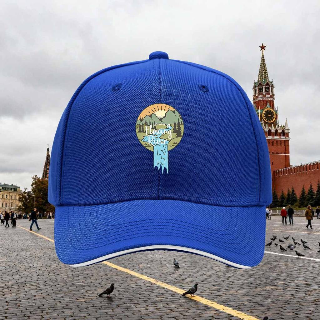 Flowing River Mountain Graphic Baseball Cap Unisex Polyester Casual Sun Protection Adjustable Hat