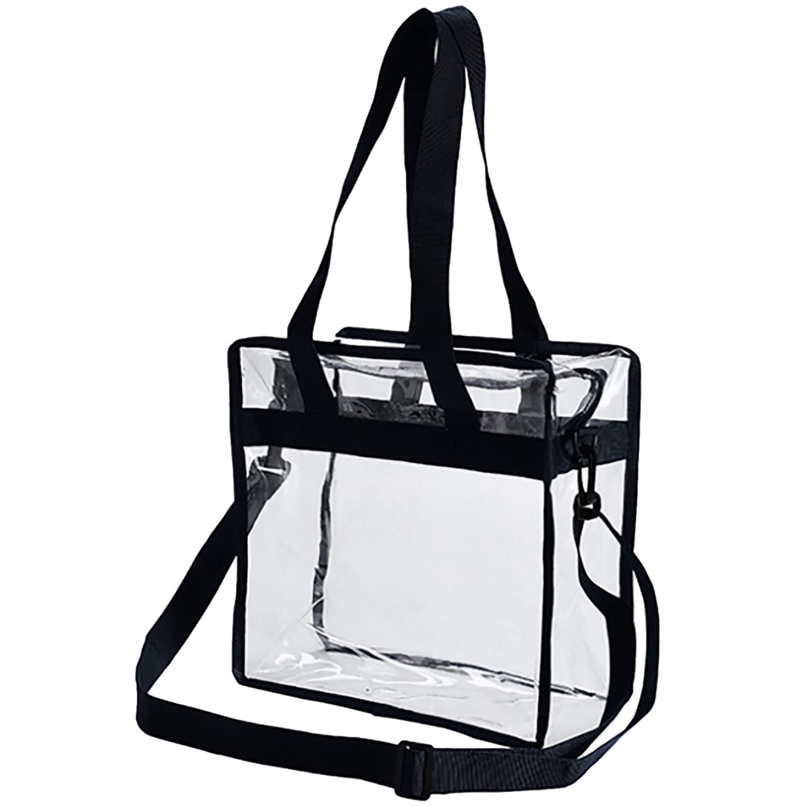MORYTRADE Transparent Shoulder Bag, Stadium Zipper Tote, Large Capacity, for Work, A4 Size (Black)