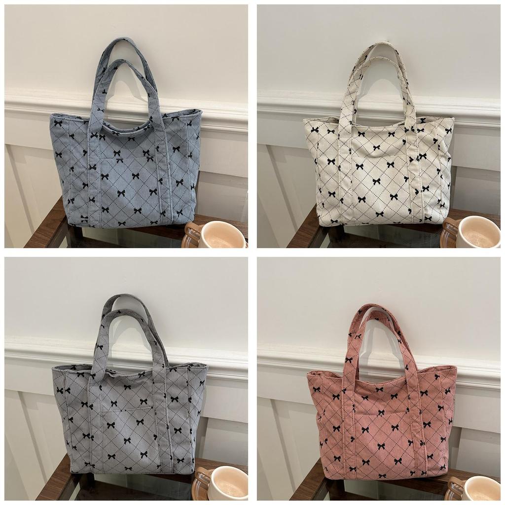 Street Style Polished Corduroy Tote Bag With Zipper Closure For Daily Use