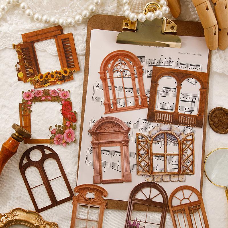 10 pcs Fabric patterned flower window non-stick hand-written material decorative stickers hand made Collage material
