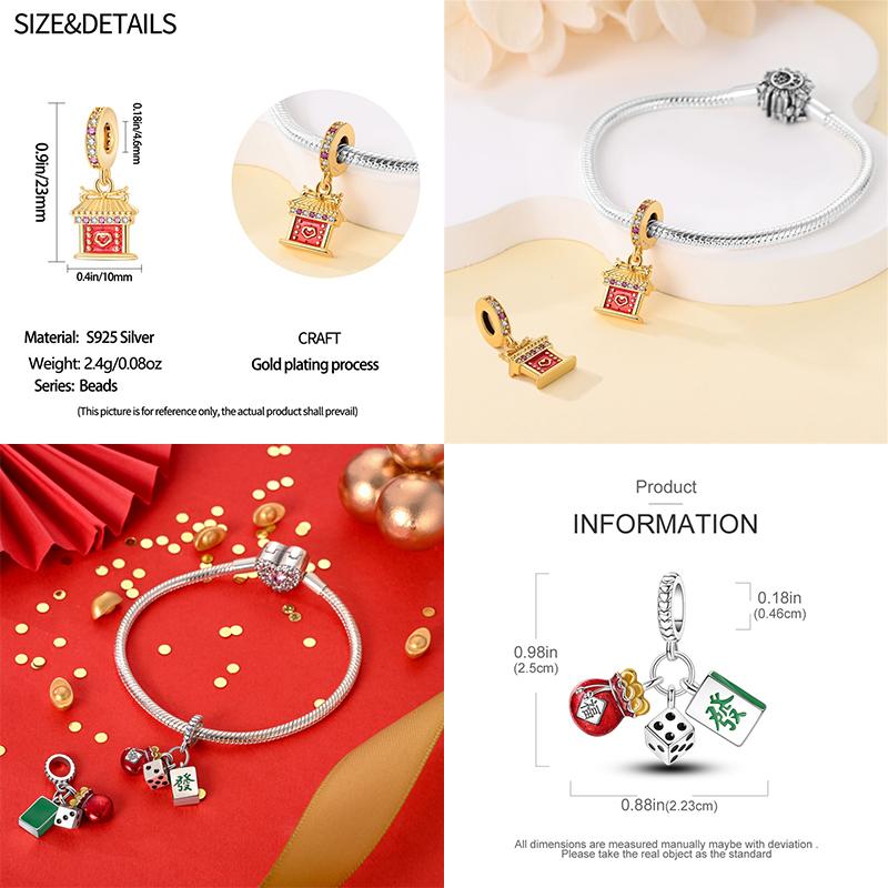 Copper Metal God Of Wealth Lion Dance Firecrackers Chinese Blessing Charm Bead Components Bead Components Compatible With Authentic Original