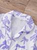 European and American Women's Bow Print Lapel Short Sleeve Pajama Set
