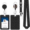 Leopard Print ID Badge Holder with Lanyard Retractable Badge Reel Belt Keychain Lanyards Clip Vertical ID Card Cover Sleeve Case