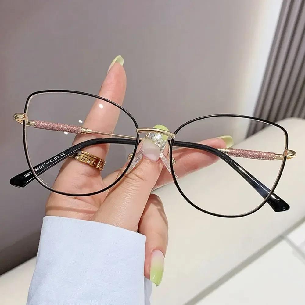 Women'S Glasses Cat Eye Metal Eyeglasses Frame Optical Glasses Blue Light Blocking Transparent Computer Glasses