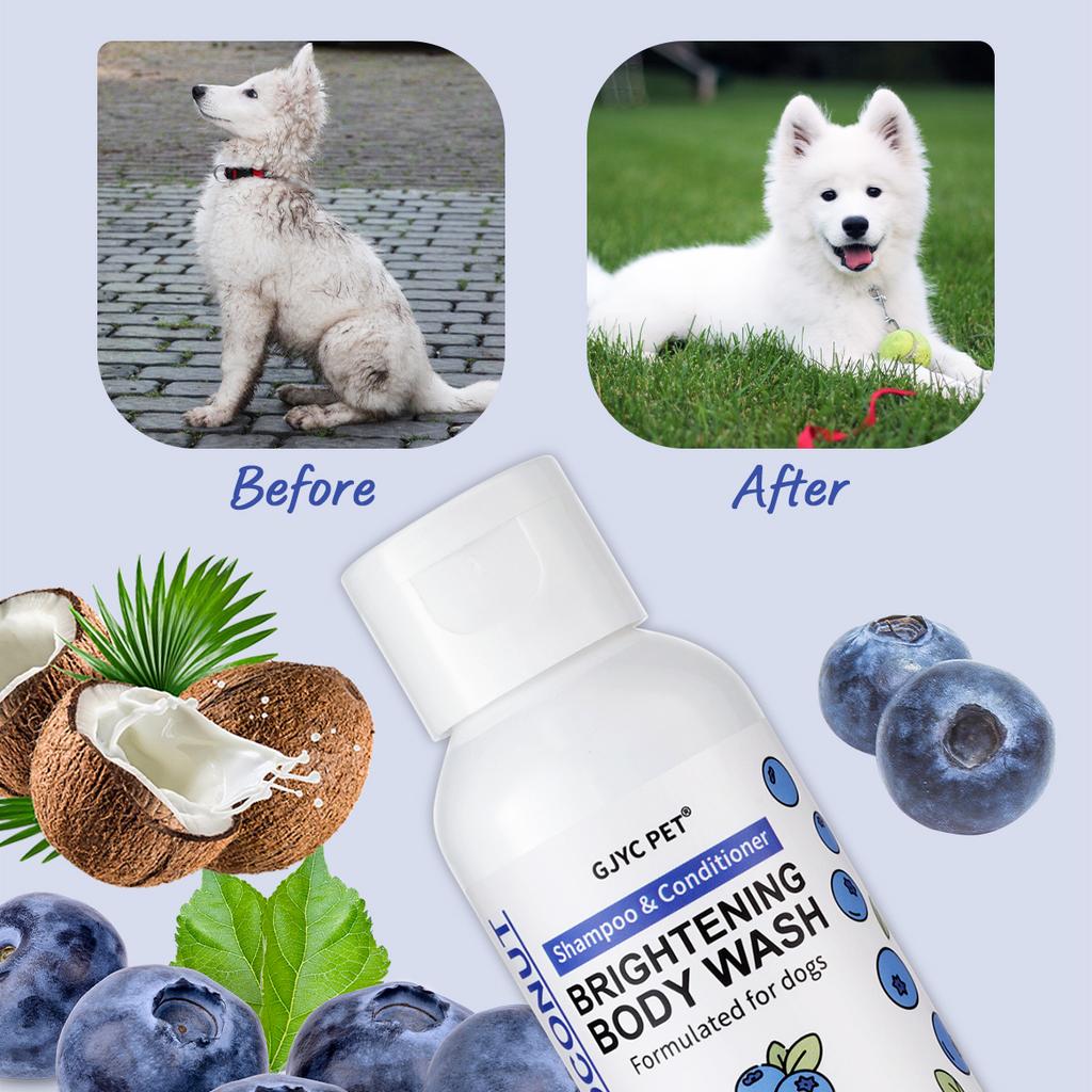 Shampoo Sbiancante Professionale per Cani Formula Illuminante al Mirtillo Migliora la Lucentezza Morbidezza del Pelo Cura per la Toelettatura degli Animali