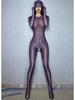 M XL Glänzender Nylon Catsuit Mit Kapuze Eingefasste Hände Zentai Bodystocking Offener Schritt Bodysuit Strumpfhose Sexy Leotard Anzug Body