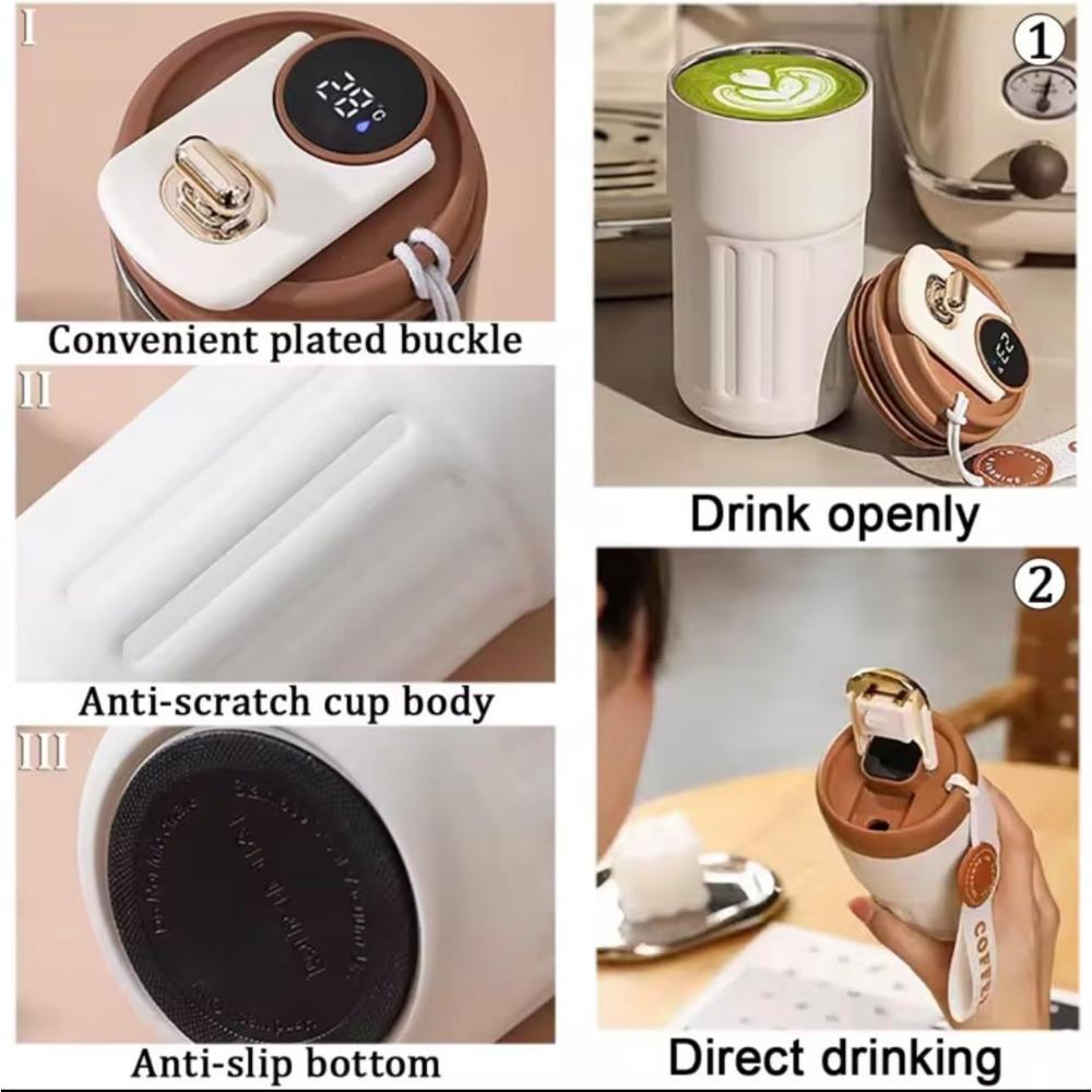 1 Stück Thermosbecher 14OZ Edelstahl Reisekaffeebecher, Smart Display Thermoskanne, Auslaufsicherer Wasserbecher, Kann heiße und kalte Getränke halten