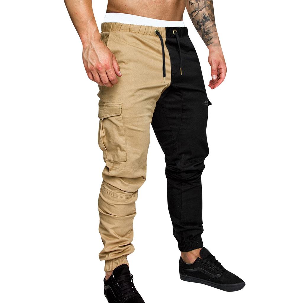 Men's Fashion Casual Pants Elastic Band Sweatpants Cotton Loose Patchwork Pants