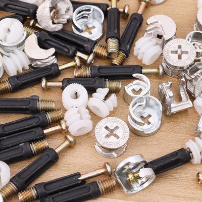 3 In 1 Furniture Connector Screw Table Side Pre-Inserted Cam Bolt Nuts Cabinet Drawer Cam Lock Fittings with Dowel Fasteners