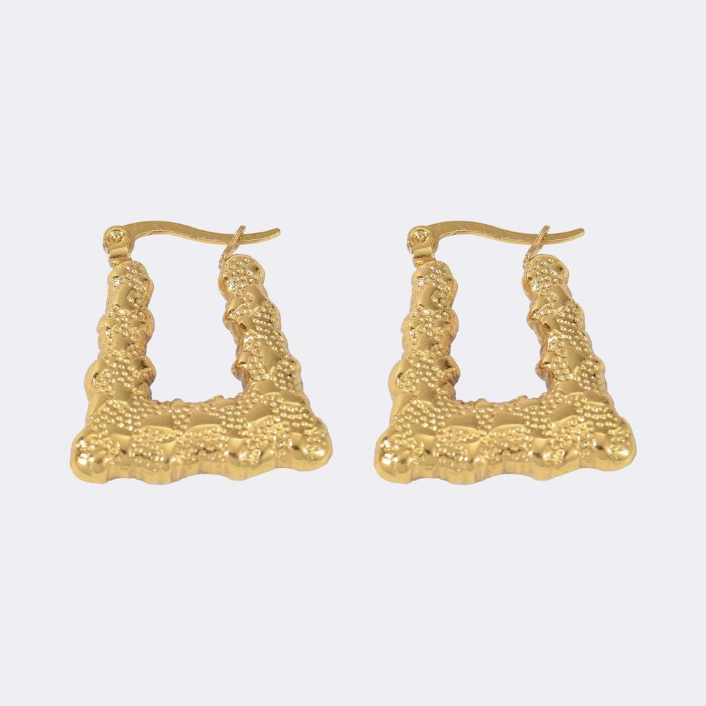 Stainless Steel Textured Trapezoidal Hoop Earrings for Women