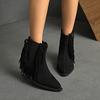 2025 Women Boots Pleated Mid-calf Buckle High Heels Shoes Plus Size Comfortable Anti-slip Outdoor Ankle Boots Zapatos De Mujer