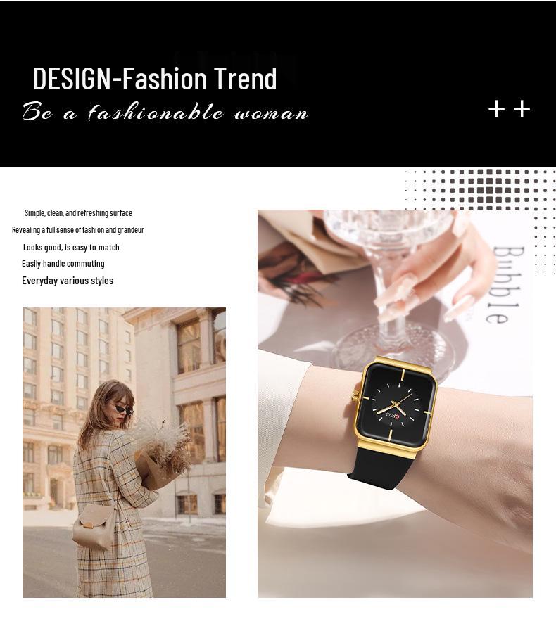 OFNS Unisex Fashion Square Quartz Watch with Luminous Waterproof Silicone Strap